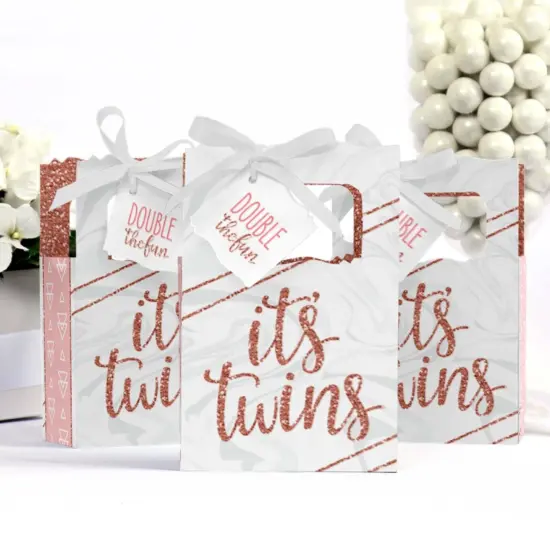 Big Dot of Happiness It's Twin Girls - Pink and Rose Gold Twins Baby Shower Favor Boxes - Set of 12 {4}