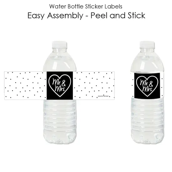 Big Dot of Happiness Mr. and Mrs. - Black and White Wedding or Bridal Shower Water Bottle Sticker Labels - Set of 20 {3}