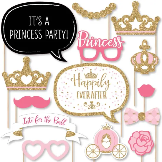 Big Dot of Happiness Little Princess Crown - Pink and Gold Princess Baby Shower or Birthday Party Photo Booth Props Kit - 20 Count {1}