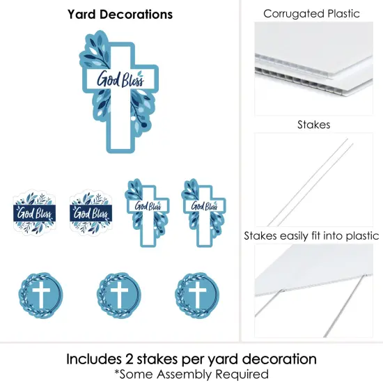 Big Dot of Happiness Blue Elegant Cross - Yard Sign and Outdoor Lawn Decorations - Boy Religious Party Yard Signs - Set of 8 {6}