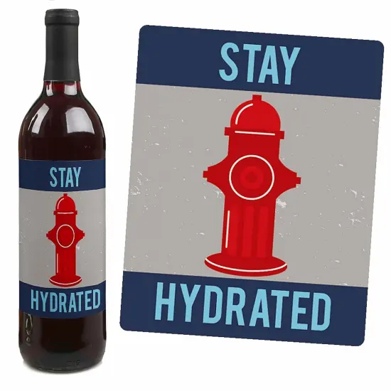 Big Dot of Happiness Fired Up Fire Truck - Firefighter Decorations for Women and Men - Firetruck Party Wine Bottle Label Stickers - Set of 4 {4}