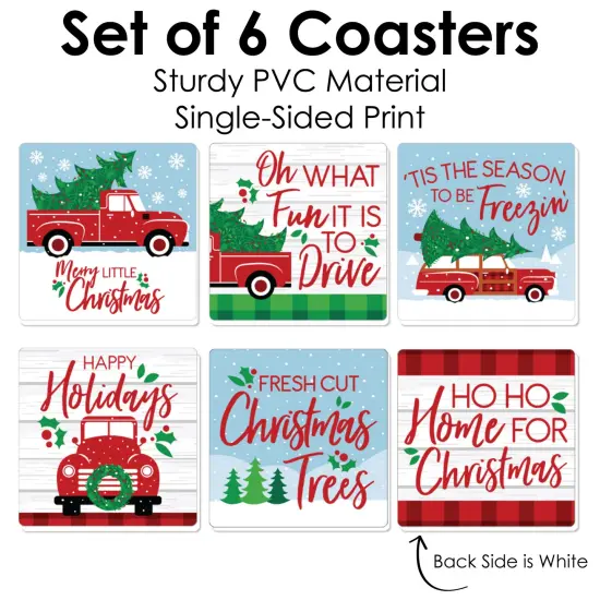 Big Dot of Happiness Merry Little Christmas Tree - Funny Red Truck and Car Christmas Party Decorations - Drink Coasters - Set of 6 {6}
