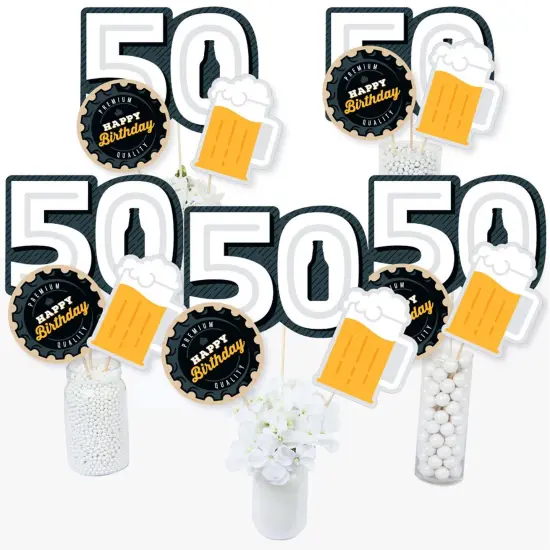 Big Dot of Happiness Cheers and Beers to 50 Years - 50th Birthday Party Centerpiece Sticks - Table Toppers - Set of 15 {3}
