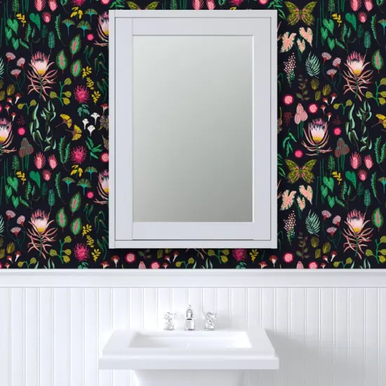 Peel & Stick Wallpaper 2FT Wide Leaf Floral Study Dark Large Flowers Botanical Tropical Black Nature Custom Removable Wallpaper by Spoonflower {6}