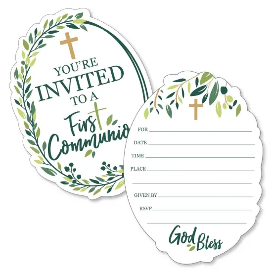 Big Dot of Happiness First Communion Elegant Cross - Shaped Fill-in Invitations - Religious Party Invitation Cards with Envelopes - Set of 12 {1}