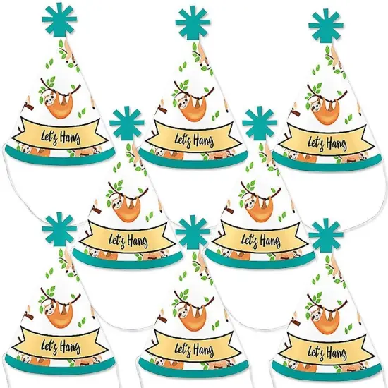 Big Dot of Happiness Let's Hang - Sloth - Mini Cone Baby Shower or Birthday Party Hats - Small Little Party Hats - Set of 8 {1}