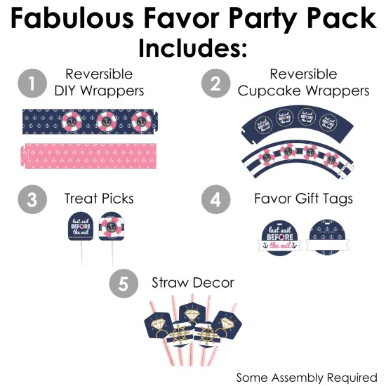 Big Dot of Happiness Last Sail Before The Veil - Nautical Bachelorette and Bridal Shower Favors and Cupcake Kit - Fabulous Favor Party Pack - 100 Pc {3}