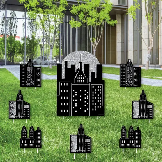 Big Dot of Happiness Nighttime City Skyline - Yard Sign and Outdoor Lawn Decorations - New York Party Yard Signs - Set of 8 {1}