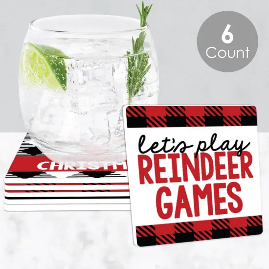 Big Dot of Happiness Prancing Plaid - Funny Reindeer Holiday and Christmas Party Decorations - Drink Coasters - Set of 6 {3}