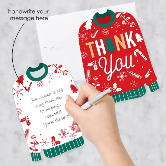 Big Dot of Happiness Christmas Pajamas - Shaped Thank You Cards - Holiday Plaid PJ Party Thank You Note Cards with Envelopes - Set of 12 {3}
