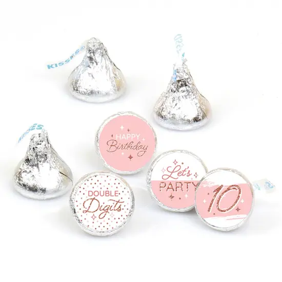 Big Dot of Happiness 10th Pink Rose Gold Birthday - Happy Birthday Party Round Candy Sticker Favors - Labels Fits Chocolate Candy (1 sheet of 108) {1}