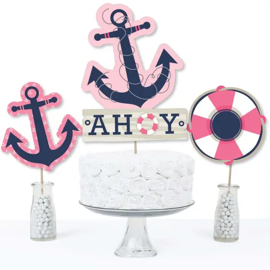 Big Dot of Happiness Ahoy - Nautical Girl - Baby Shower or Birthday Party Centerpiece Sticks - Table Toppers - Set of 15 {4}