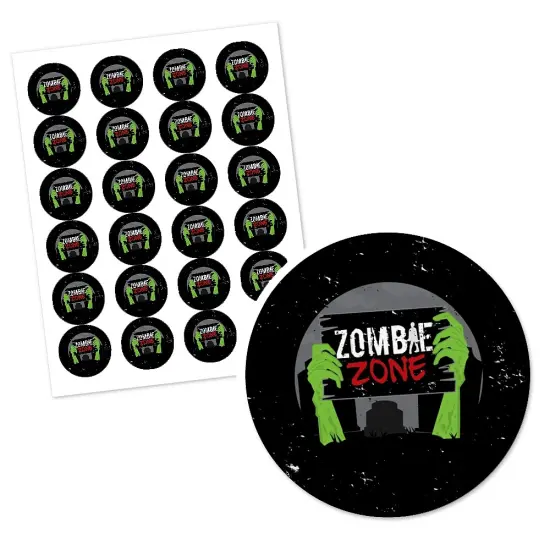 Big Dot of Happiness Zombie Zone - Halloween or Birthday Zombie Crawl Party Circle Sticker Labels - 24 Count {3}