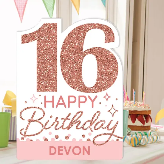 Big Dot of Happiness 16th Pink Rose Gold Birthday - Happy Birthday Giant Greeting Card - Big Shaped Jumborific Card - 16.5 x 22 inches {3}