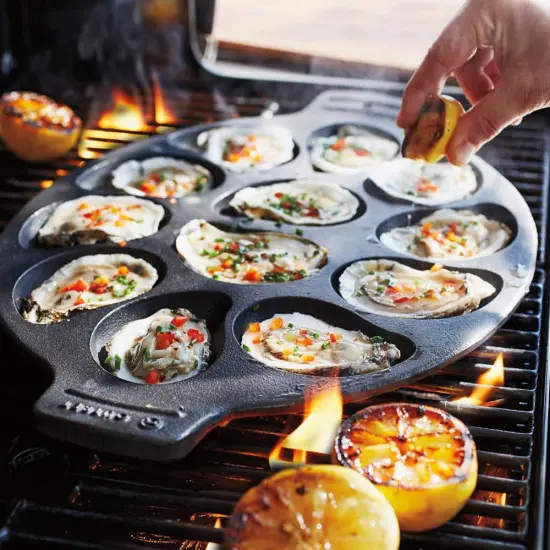 Fox Run 76225 Pre-Seasoned Cast Iron Oyster Grill Pan Non-Stick Serves 12 {4}