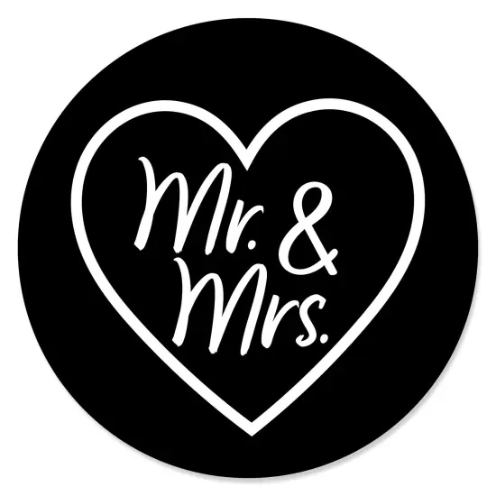 Big Dot of Happiness Mr. and Mrs. - Black and White Wedding or Bridal Shower Circle Sticker Labels - 24 Count {1}