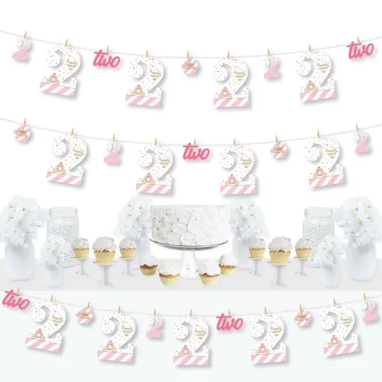 Big Dot of Happiness 2nd Birthday Little Princess Crown - Pink & Gold Princess Second Birthday Party DIY Decor - Clothespin Garland Banner - 44 Pieces {1}