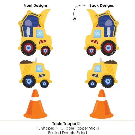 Big Dot of Happiness Construction Truck - Baby Shower or Birthday Party Centerpiece Sticks - Table Toppers - Set of 15 {6}