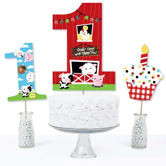 Big Dot of Happiness 1st Birthday Farm Animals - Barnyard First Birthday Party Centerpiece Sticks - Table Toppers - Set of 15 {4}