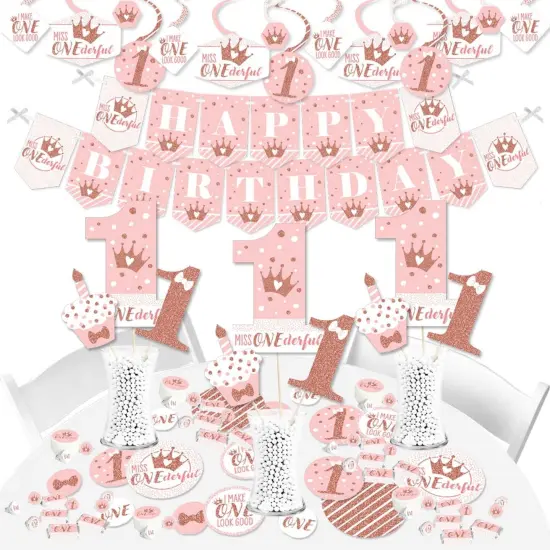 Big Dot of Happiness 1st Birthday Little Miss Onederful - Girl First Birthday Party Supplies - Banner Decoration Kit - Fundle Bundle {1}