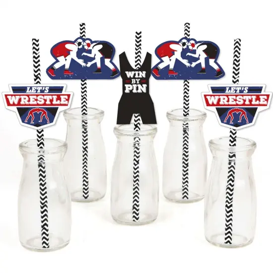 Big Dot of Happiness Own the Mat - Wrestling - Paper Straw Decor - Birthday Party or Wrestler Party Striped Decorative Straws - Set of 24 {1}