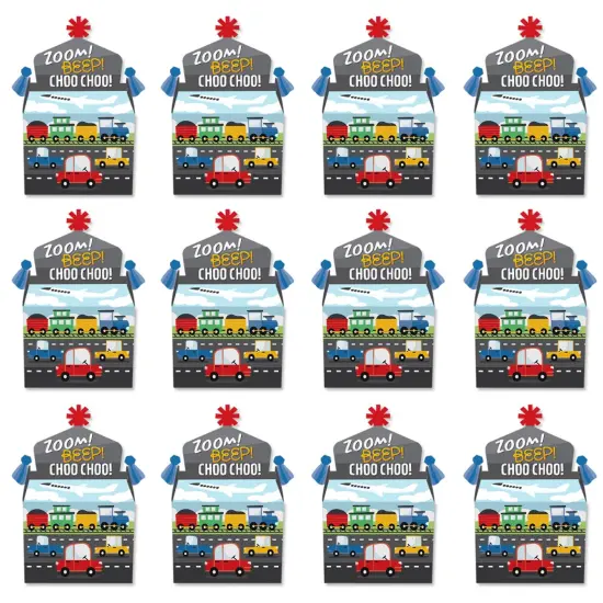 Big Dot of Happiness Cars, Trains, and Airplanes - Treat Box Party Favors - Transportation Birthday Party Goodie Gable Boxes - Set of 12 {6}