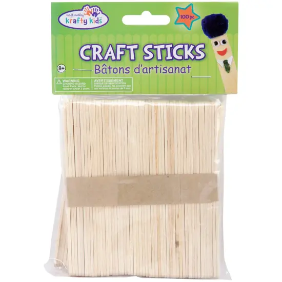 Krafty Kids Craft Sticks-Natural 4.5" 100/Pkg {1}