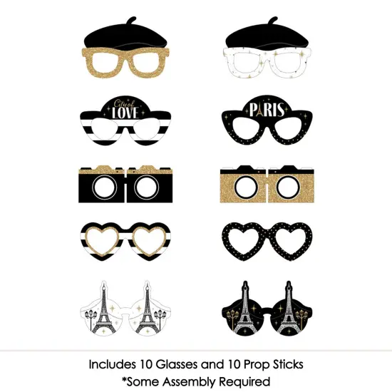 Big Dot of Happiness Stars Over Paris Glasses - Paper Card Stock Parisian Themed Party Photo Booth Props Kit - 10 Count {4}