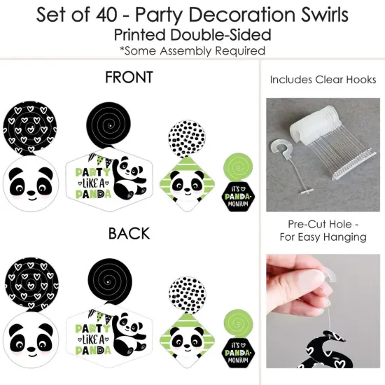 Big Dot of Happiness Party Like a Panda Bear - Baby Shower or Birthday Party Hanging Decor - Party Decoration Swirls - Set of 40 {7}
