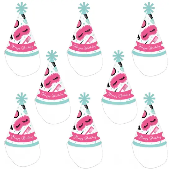 Big Dot of Happiness Spa Day - Cone Happy Birthday Party Hats for Kids and Adults - Set of 8 (Standard Size) {7}