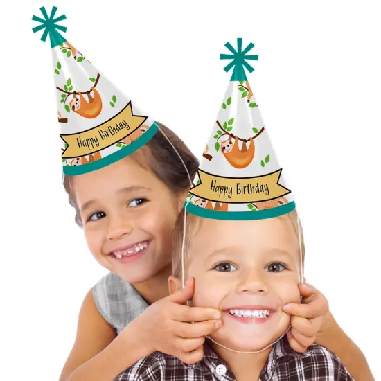 Big Dot of Happiness Let's Hang - Sloth - Cone Happy Birthday Party Hats for Kids and Adults - Set of 8 (Standard Size) {3}