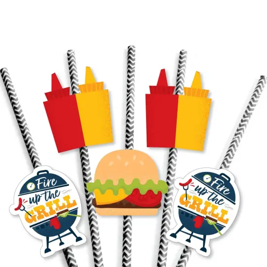 Big Dot of Happiness Fire Up the Grill - Paper Straw Decor - Summer BBQ Picnic Party Striped Decorative Straws - Set of 24 {7}