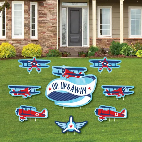 Big Dot of Happiness Taking Flight - Airplane - Yard Sign & Outdoor Lawn Decorations - Vintage Plane Party Yard Signs - Set of 8 {1}