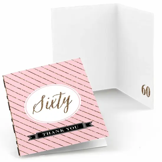 Big Dot of Happiness Chic 60th Birthday - Pink, Black and Gold - Birthday Party Thank You Cards (8 count) {1}