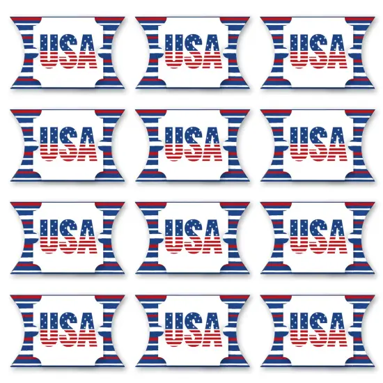 Big Dot of Happiness Stars & Stripes - Favor Gift Boxes - Patriotic Party Large Pillow Boxes - Set of 12 {6}