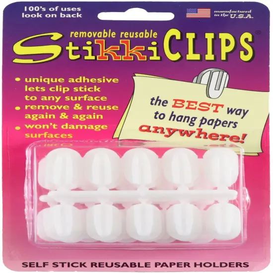 StikkiCLIPS Self-Stick Reusable Paper Holders 30/Pkg-White {1}