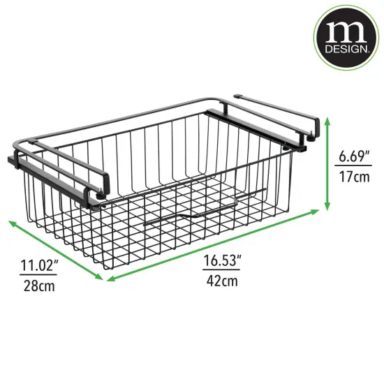 mDesign Large Wire Hanging Pullout Drawer Basket - Attaches to Shelving {3}