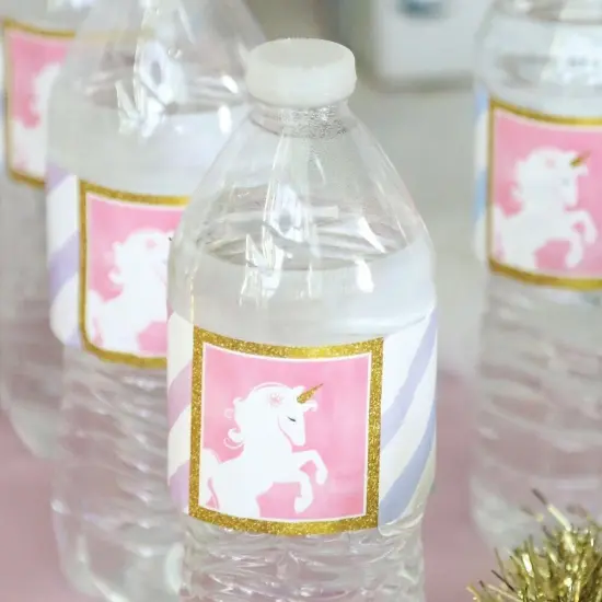 Big Dot of Happiness Rainbow Unicorn - Magical Unicorn Baby Shower or Birthday Party Water Bottle Sticker Labels - Set of 20 {7}