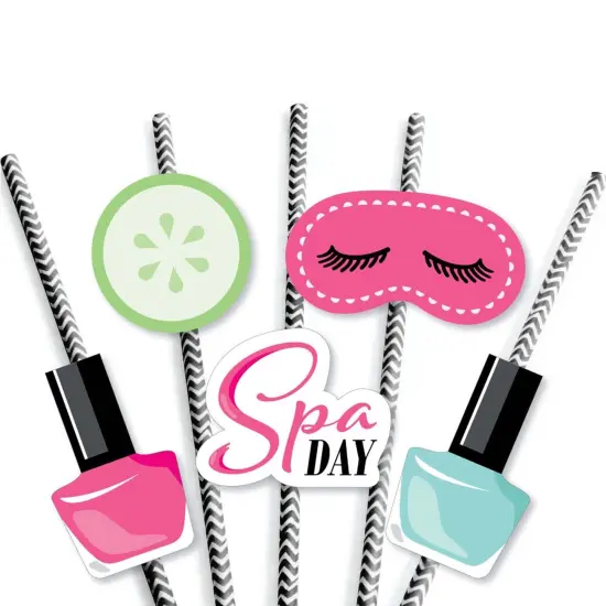 Big Dot of Happiness Spa Day - Paper Straw Decor - Girls Makeup Party Striped Decorative Straws - Set of 24 {7}