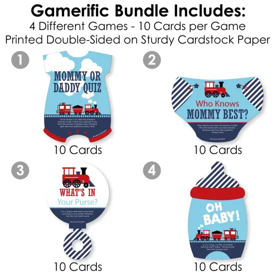 Big Dot of Happiness Railroad Party Crossing - 4 Steam Train Baby Shower Games - 10 Cards Each - Gamerific Bundle {4}