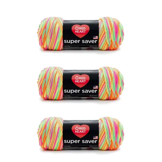 Red Heart Super Saver Day Glow Yarn - 3 Pack of 198g/7oz - Acrylic - 4 Medium (Worsted) - 364 Yards - Knitting/Crochet {1}