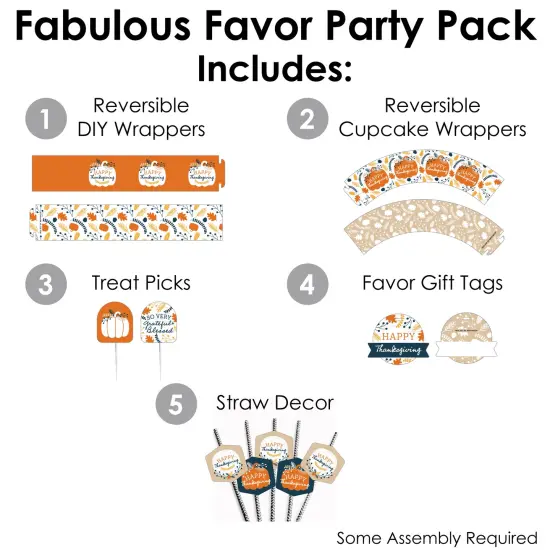 Big Dot of Happiness Happy Thanksgiving - Fall Harvest Party Favors and Cupcake Kit - Fabulous Favor Party Pack - 100 Pieces {3}