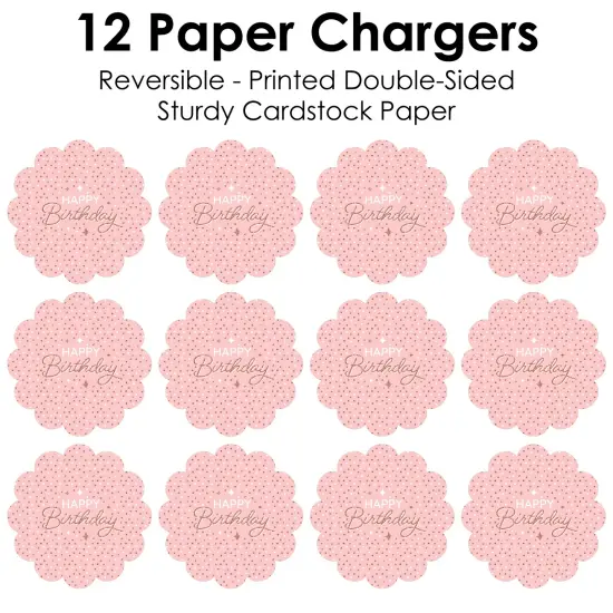 Big Dot of Happiness Pink Rose Gold Birthday - Happy Birthday Party Round Table Decorations - Paper Chargers - Place Setting For 12 {7}