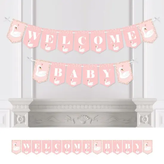 Big Dot of Happiness Swan Soiree - White Swan Baby Shower Bunting Banner - Party Decorations - Welcome Baby {1}