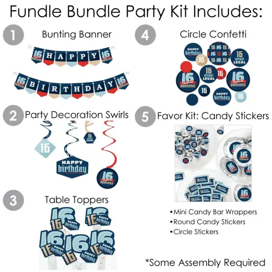 Big Dot of Happiness Boy 16th Birthday - Sweet Sixteen Birthday Party Supplies - Banner Decoration Kit - Fundle Bundle {3}