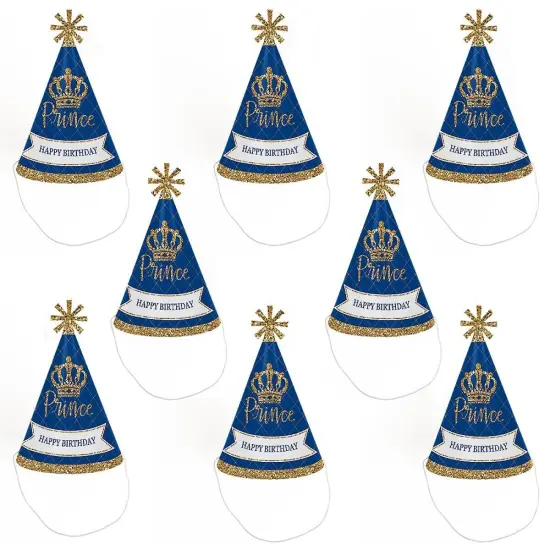 Big Dot of Happiness Royal Prince Charming - Cone Happy Birthday Party Hats for Kids and Adults - Set of 8 (Standard Size) {7}