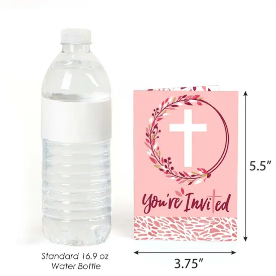 Big Dot of Happiness Pink Elegant Cross - Fill In Girl Religious Party Invitations (8 count) {4}