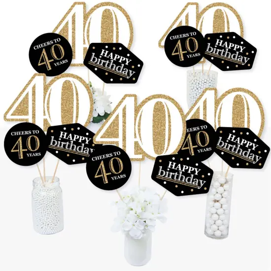 Big Dot of Happiness Adult 40th Birthday - Gold - Birthday Party Centerpiece Sticks - Table Toppers - Set of 15 {3}