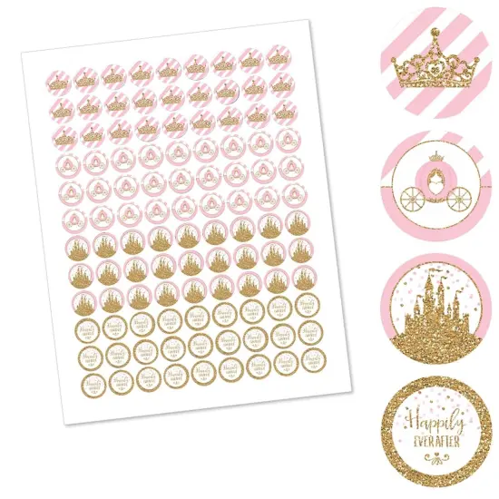 Big Dot of Happiness Little Princess Crown - Baby Shower or Birthday Party Round Candy Sticker Favors - Labels Fits Chocolate Candy (1 sheet of 108) {3}