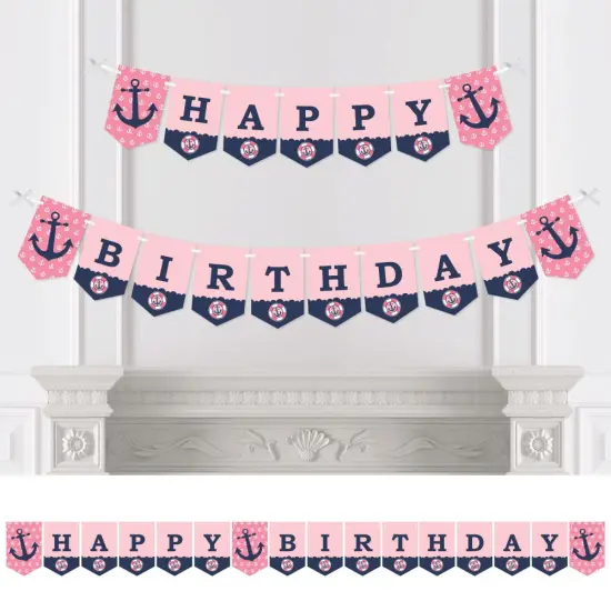 Big Dot of Happiness Ahoy - Nautical Girl - Birthday Party Bunting Banner - Anchor Party Decorations - Happy Birthday {1}